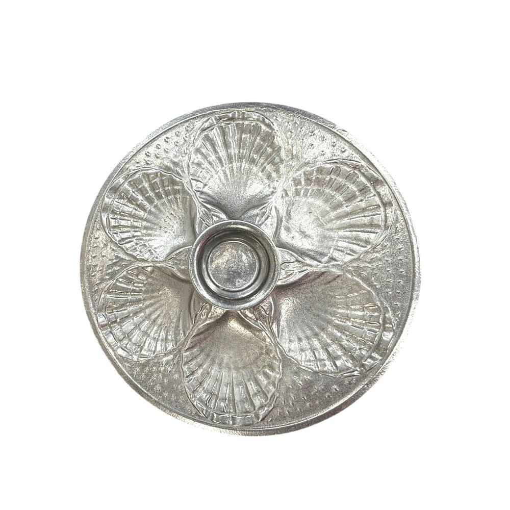 Colonial Yorker Pewtarex Oyster Clam Plate and Center Ice/Sauce Bowl 6 Crevices
